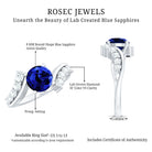 Certified 2.7 Carat Lab Grown Blue Sapphire Engagement Ring with Diamond Bypass Shank AAAA - Rosec Jewels