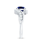 Certified 2.7 Carat Lab Grown Blue Sapphire Engagement Ring with Diamond Bypass Shank AAAA - Rosec Jewels