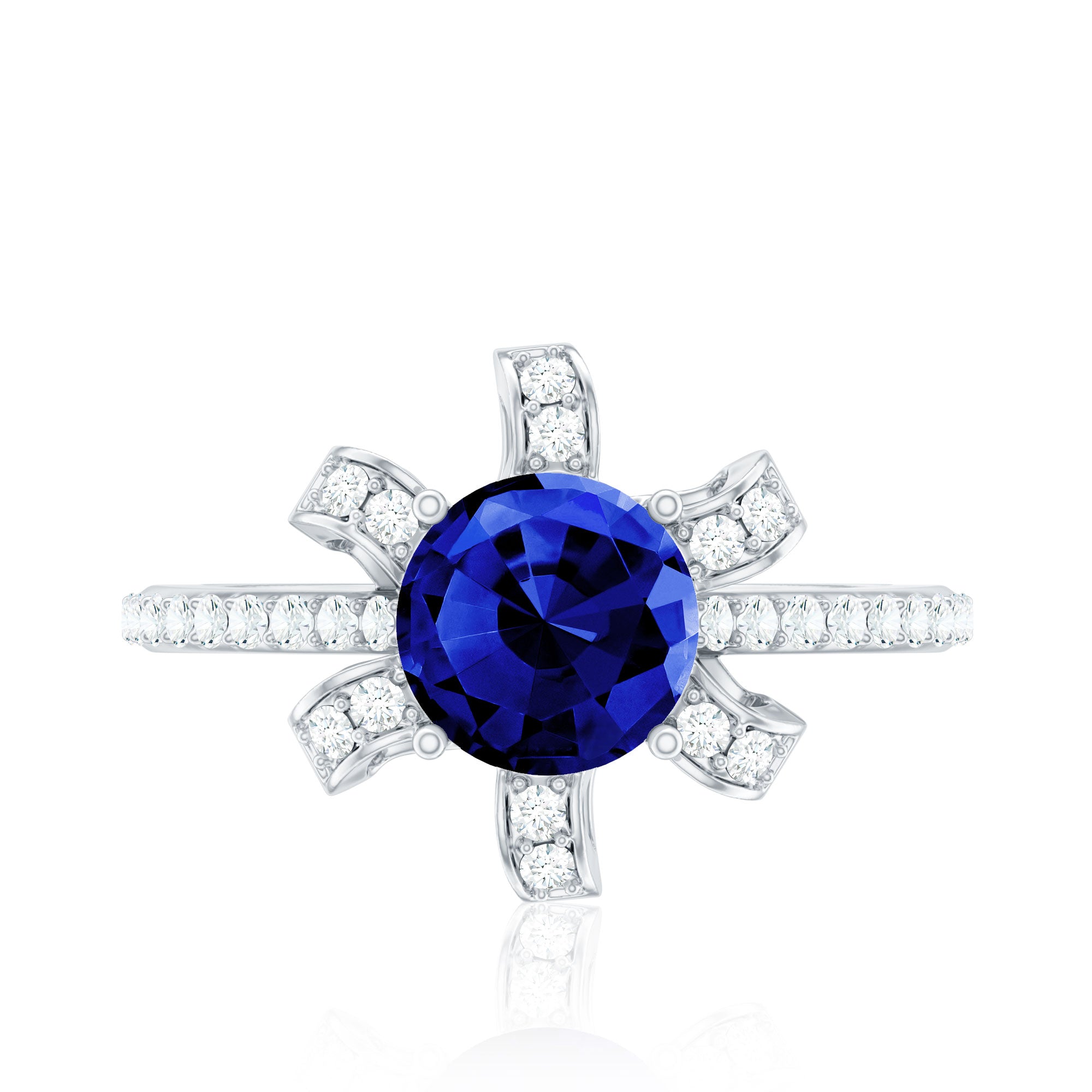 Nature Inspired 2.7 Carat Lab Grown Blue Sapphire Diamond Engagement Ring AAAA - Rosec Jewels