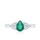 Pear Shape Lab Grown Emerald Teardrop Engagement Ring With Diamond AAAA - Rosec Jewels