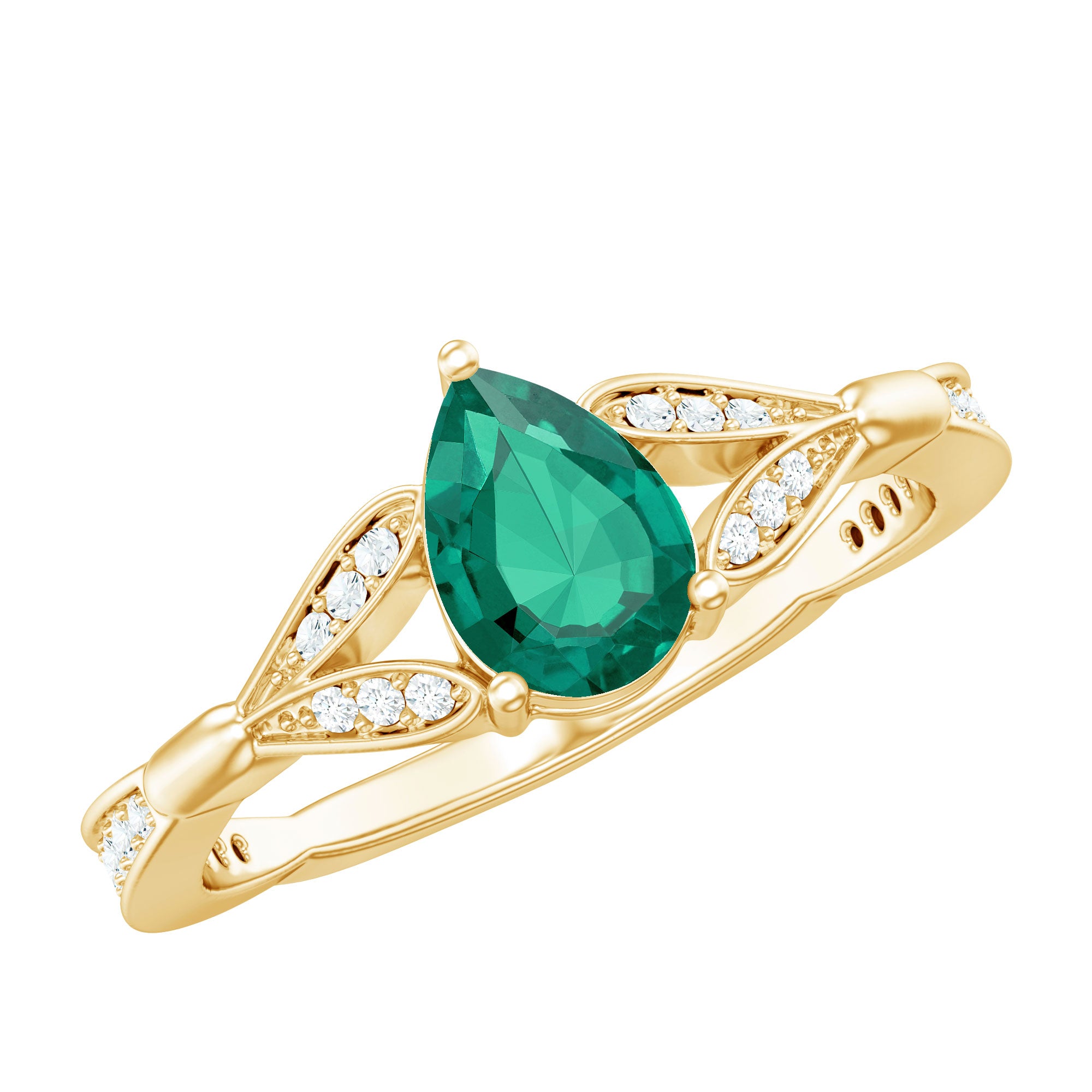 Pear Shape Lab Grown Emerald Teardrop Engagement Ring With Diamond AAAA - Rosec Jewels