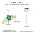 Pear Shape Lab Grown Emerald Teardrop Engagement Ring With Diamond AAAA - Rosec Jewels