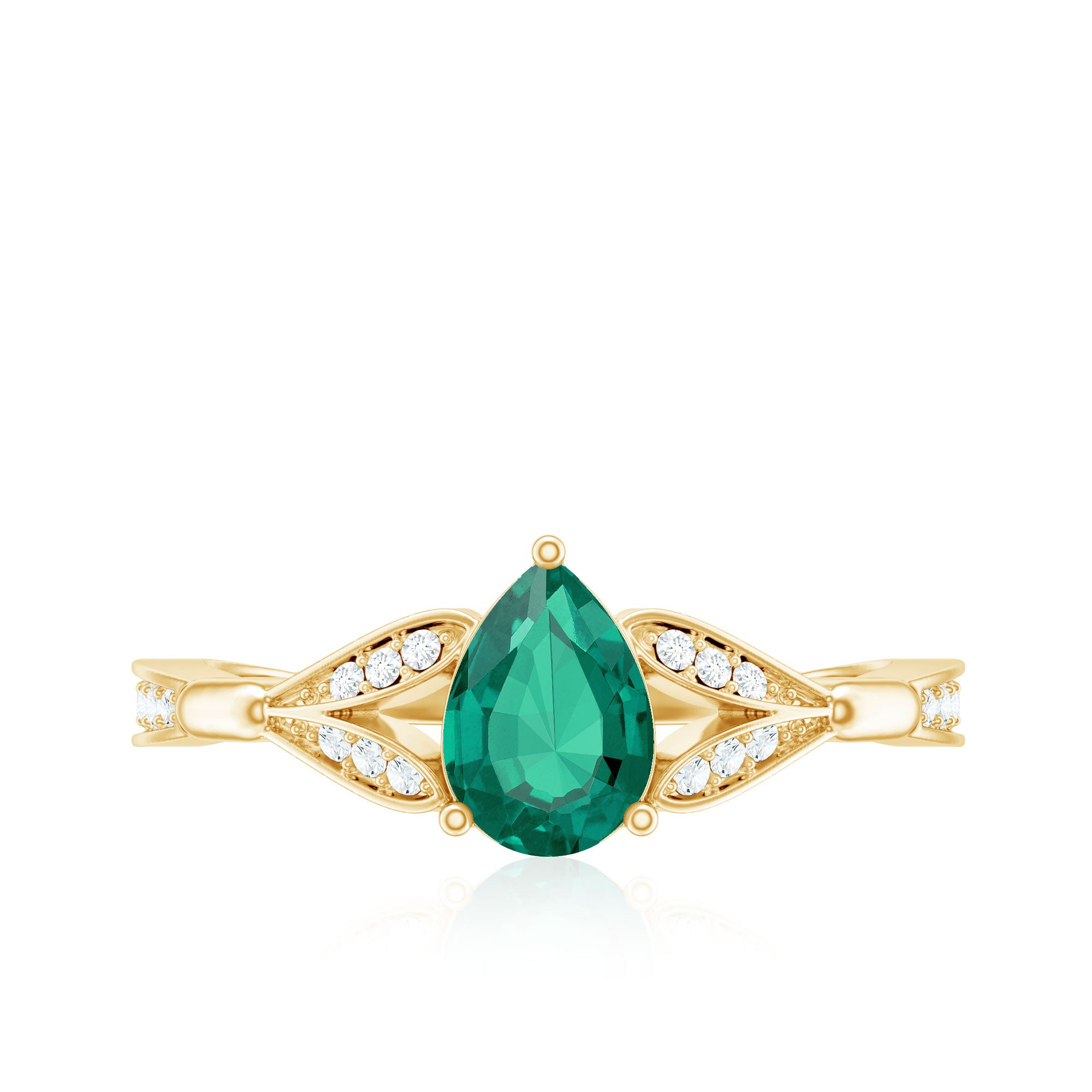 Pear Shape Lab Grown Emerald Teardrop Engagement Ring With Diamond AAAA - Rosec Jewels