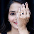 1.6 Carat Lab Grown Black Diamond Engagement Ring with White Diamond Halo AAAA ( Synthetic ) - Rosec Jewels