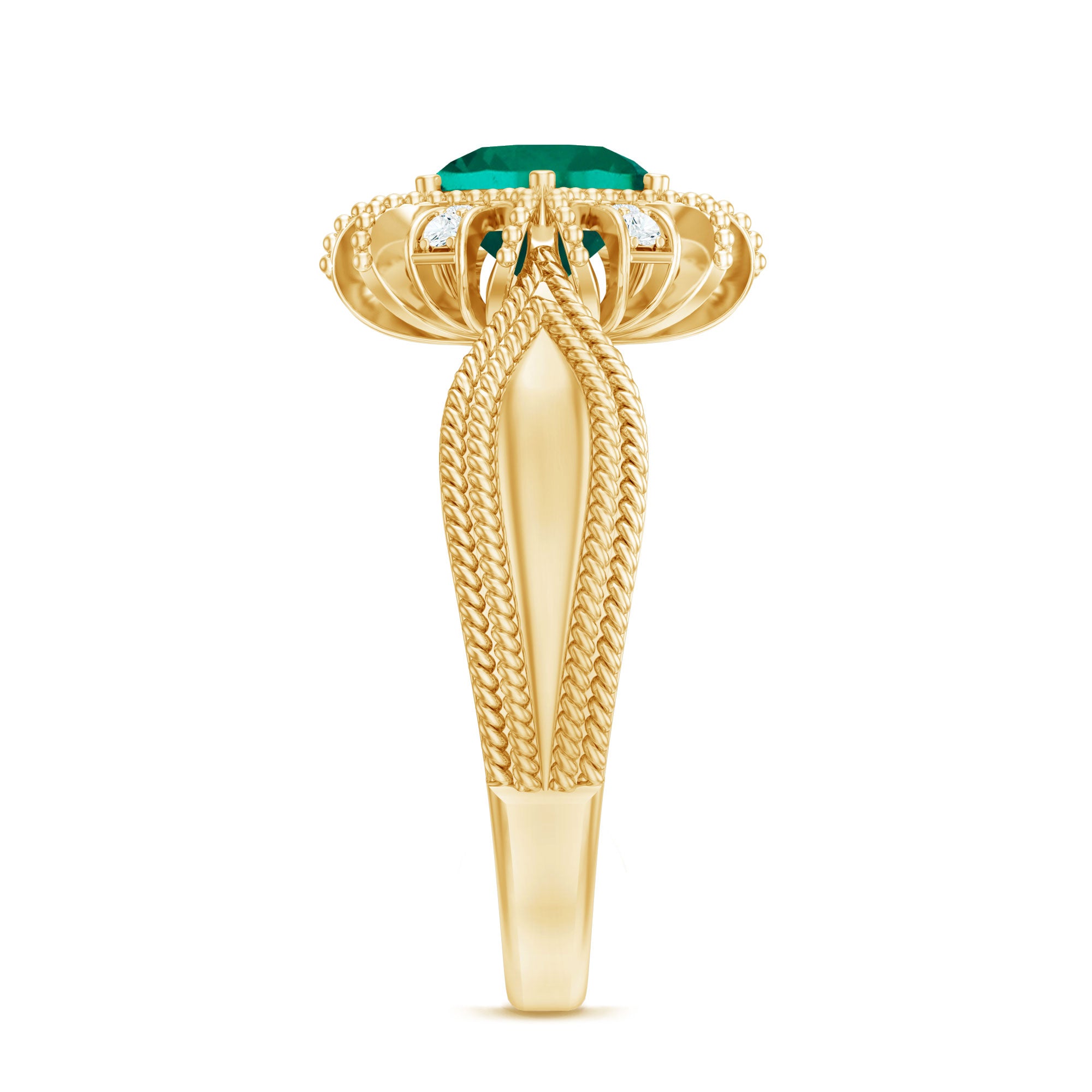 Lab Grown Emerald Vintage Style Flower Engagement Ring With Diamond AAAA - Rosec Jewels
