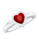 6 MM Lab Grown Ruby Heart Engagement Ring with Diamond Halo AAAA - Rosec Jewels