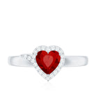 6 MM Lab Grown Ruby Heart Engagement Ring with Diamond Halo AAAA - Rosec Jewels