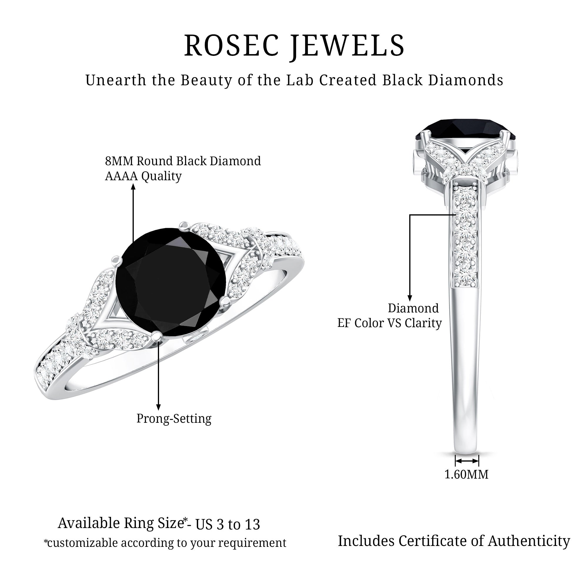 Rosec Jewels-Lab Grown Black Diamond Solitaire Engagement Ring