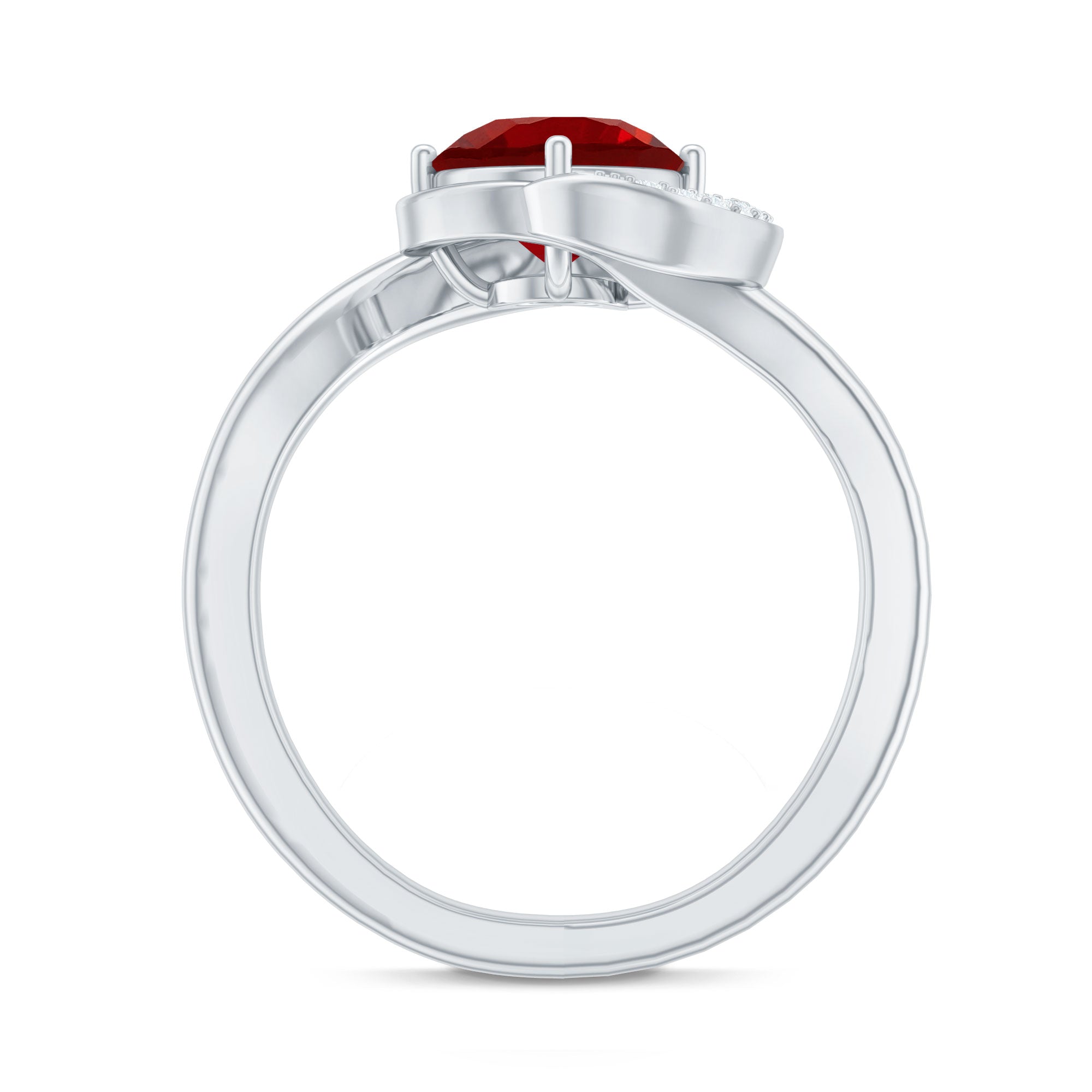 Certified 7MM Lab Created Ruby Engagement Ring with Diamond Half Halo AAAA - Rosec Jewels