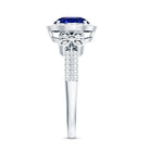 Certified 2.7 Carat Lab Grown Blue Sapphire Halo Engagement Ring with Diamond Flower AAAA - Rosec Jewels