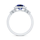 Certified 2.7 Carat Lab Grown Blue Sapphire Halo Engagement Ring with Diamond Flower AAAA - Rosec Jewels