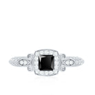 Vintage Looking 1 Carat Lab Grown Black and White Diamond Engagement Ring AAAA ( Synthetic ) - Rosec Jewels