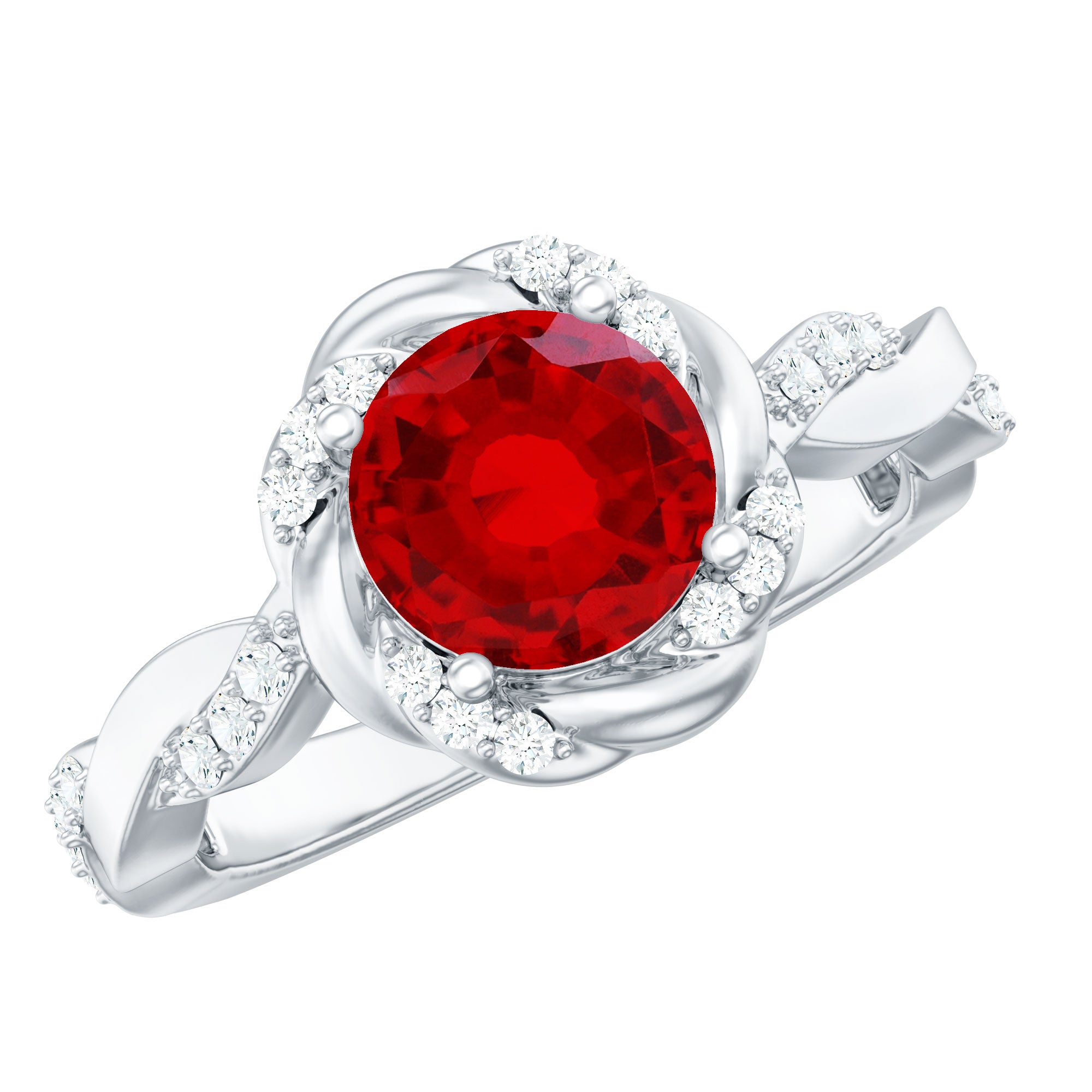Lab Grown Ruby and Diamond Engagement Ring with Twisted Rope Design AAAA - Rosec Jewels
