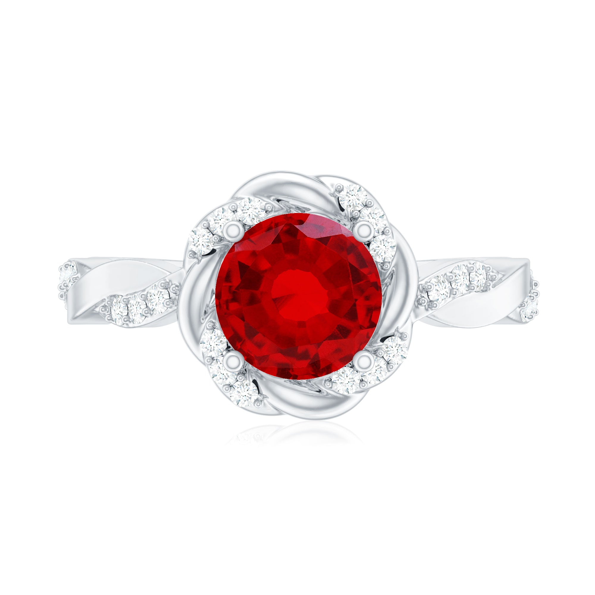 Lab Grown Ruby and Diamond Engagement Ring with Twisted Rope Design AAAA - Rosec Jewels