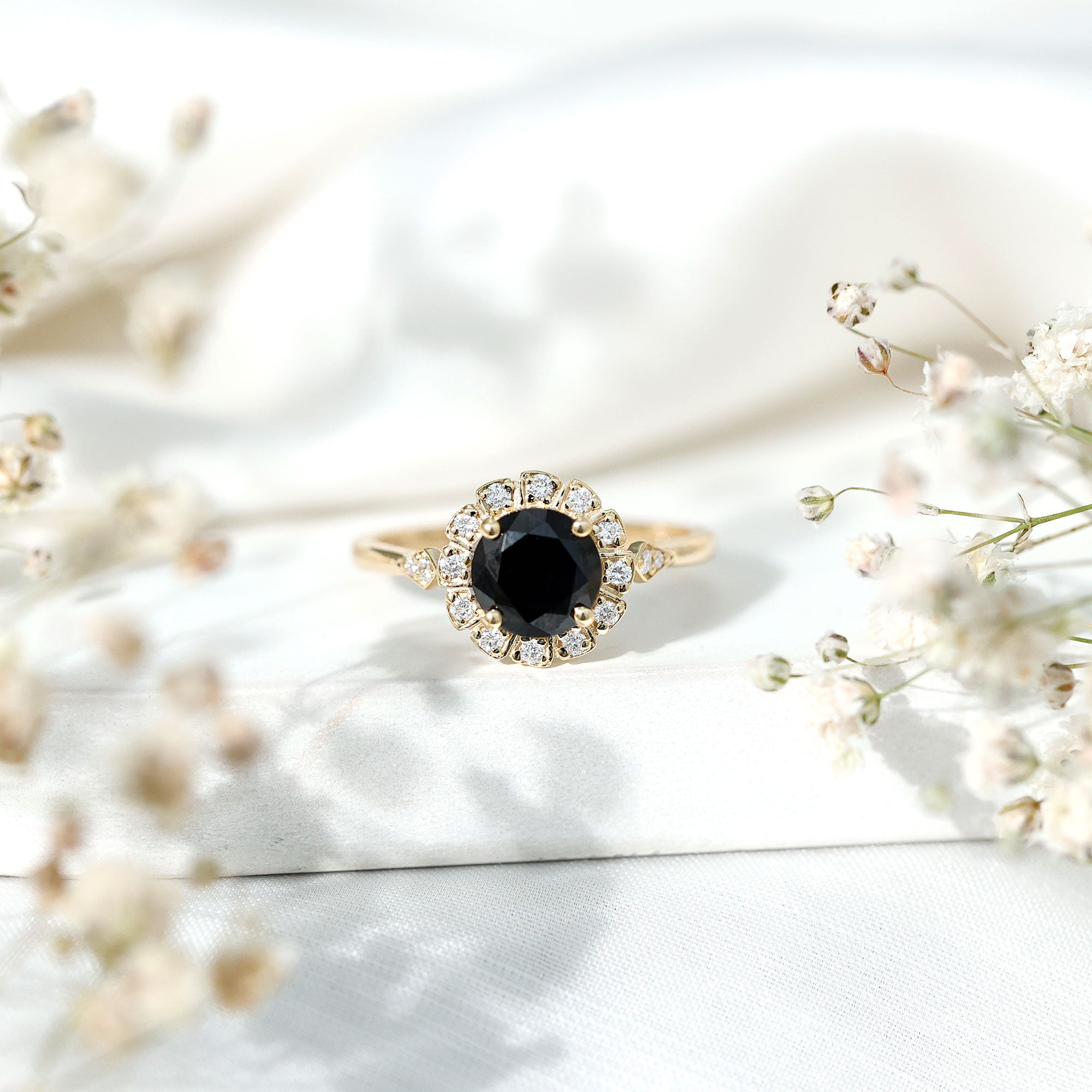 Rosec Jewels-Certified Lab Grown Black Diamond Engagement Ring with Diamond Accent