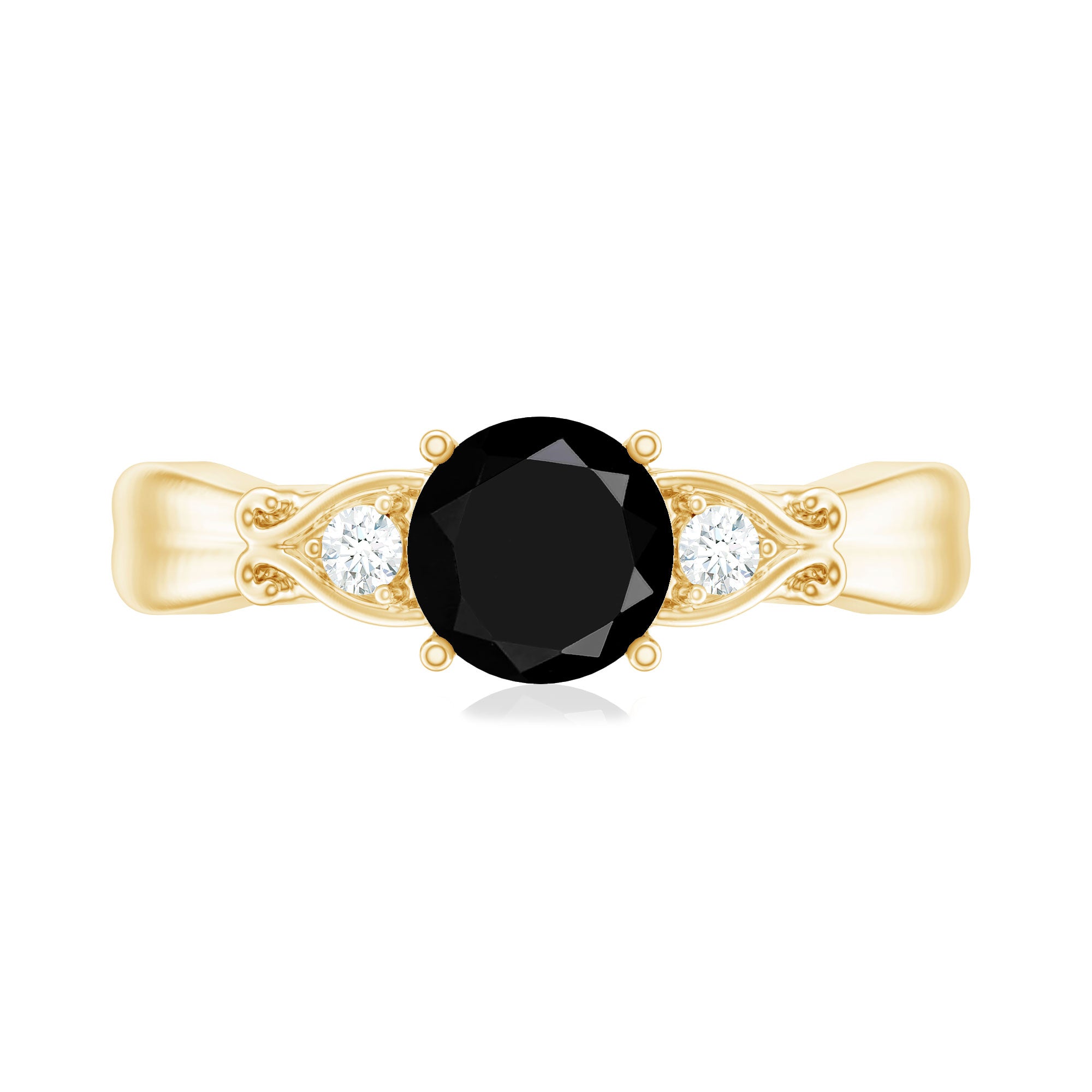 Certified 1.3 Carat Lab Grown Black Diamond Engagement Ring with White Diamond AAAA ( Synthetic ) - Rosec Jewels