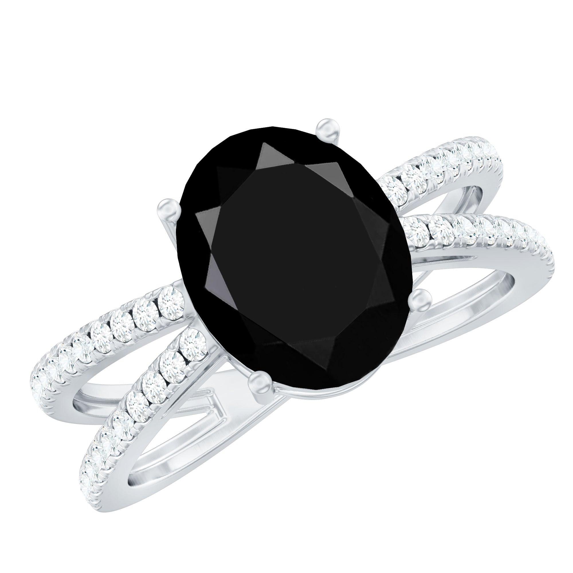 Lab Grown Black Diamond Oval Engagement Ring with Diamond Accent