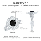 1.3 Carat Lab Grown Black Diamond Flower Engagement Ring with White Diamond AAAA ( Synthetic ) - Rosec Jewels