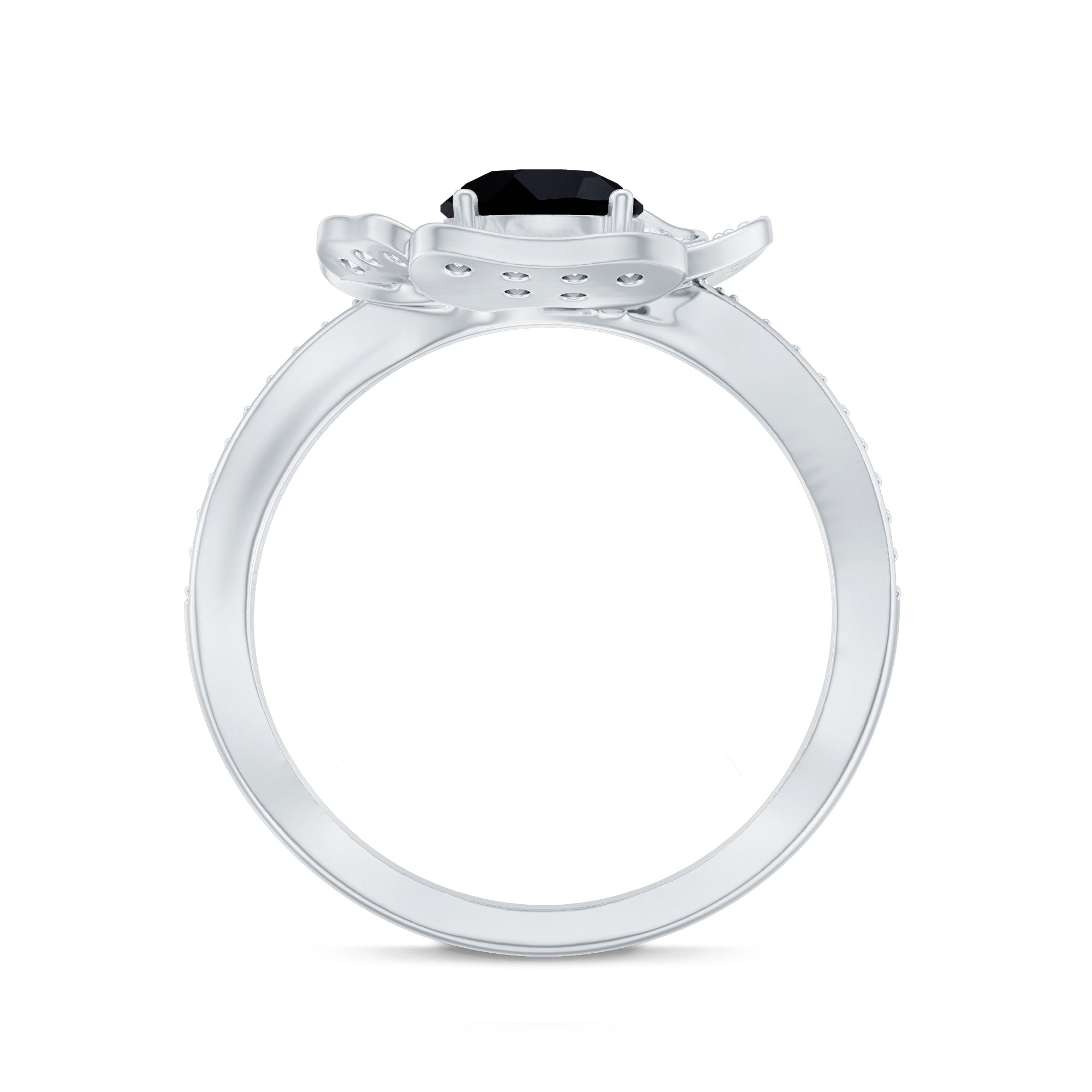 1.3 Carat Lab Grown Black Diamond Flower Engagement Ring with White Diamond AAAA ( Synthetic ) - Rosec Jewels