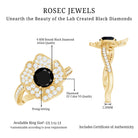 1.3 Carat Lab Grown Black Diamond Flower Engagement Ring with White Diamond AAAA ( Synthetic ) - Rosec Jewels