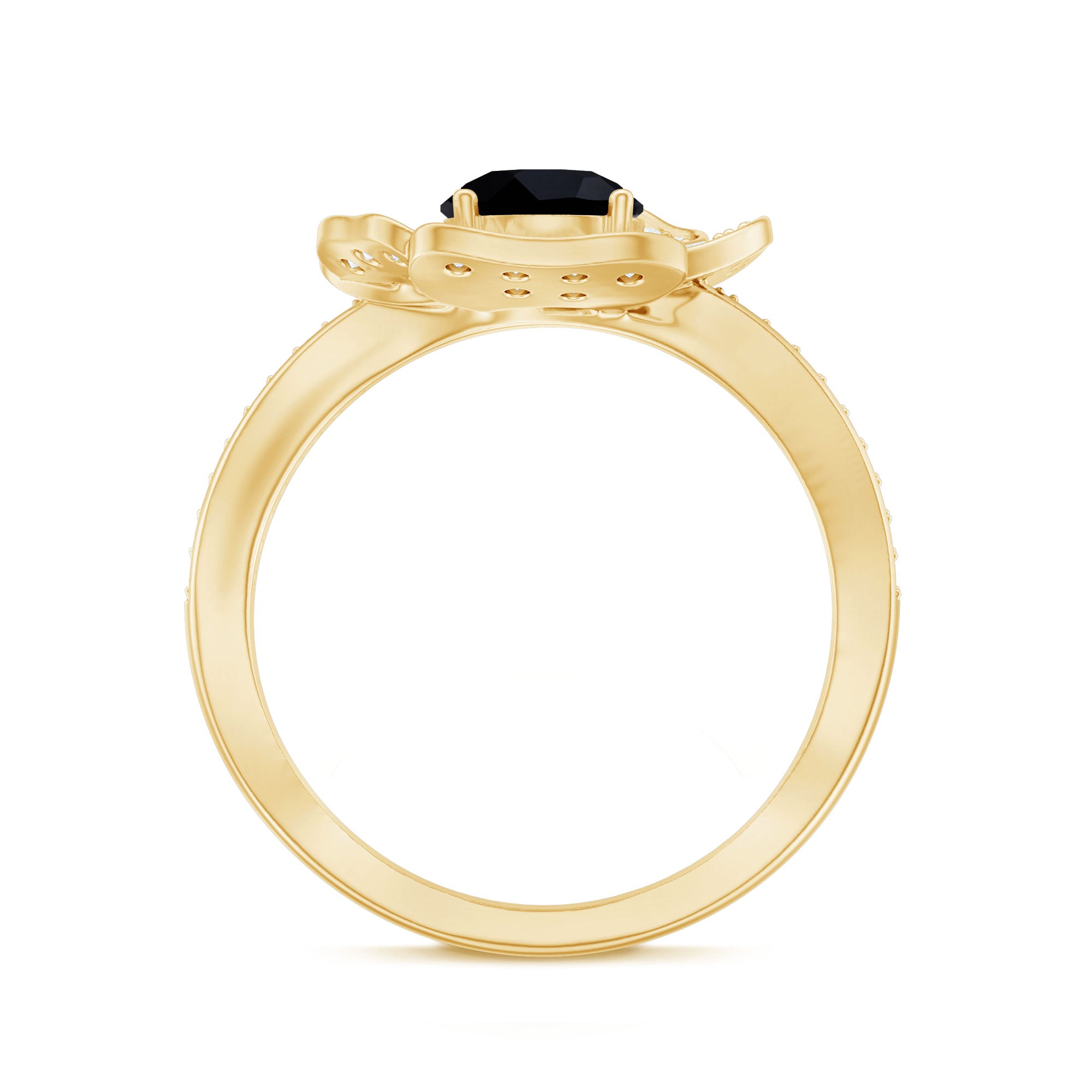 1.3 Carat Lab Grown Black Diamond Flower Engagement Ring with White Diamond AAAA ( Synthetic ) - Rosec Jewels