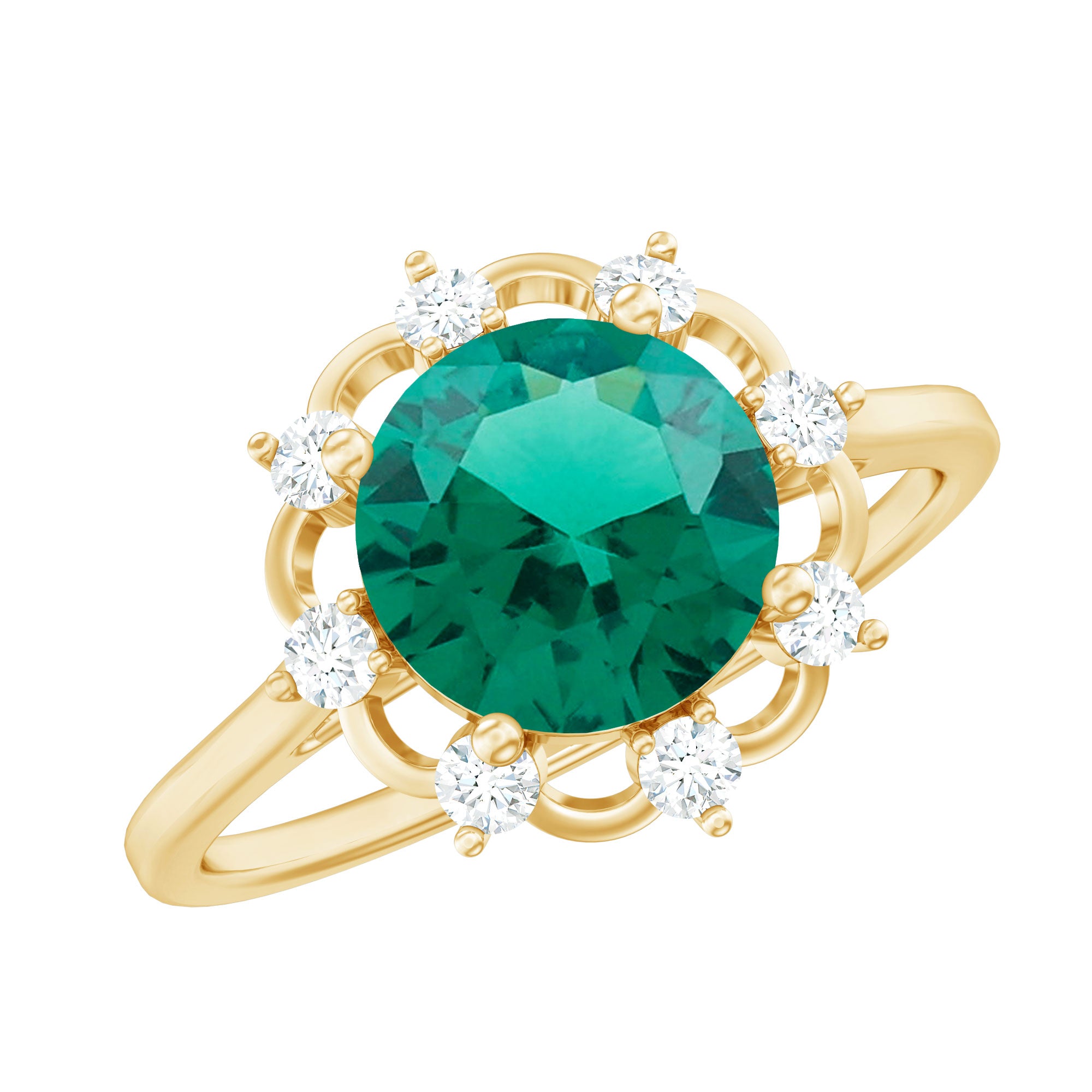 Lab Grown Emerald Designer Flower Engagement Ring AAAA - Rosec Jewels