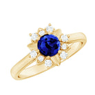 Certified 0.6 Carat Lab Grown Blue Sapphire Flower Engagement Ring with Diamond AAAA - Rosec Jewels