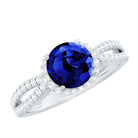 Certified 2.7 Carat Lab Grown Blue Sapphire Engagement Ring with Diamond for Women AAAA - Rosec Jewels