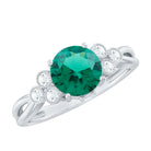 Certified Lab Grown Emerald Trio Engagement Ring with Diamond AAAA - Rosec Jewels