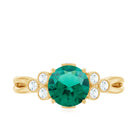 Certified Lab Grown Emerald Trio Engagement Ring with Diamond AAAA - Rosec Jewels