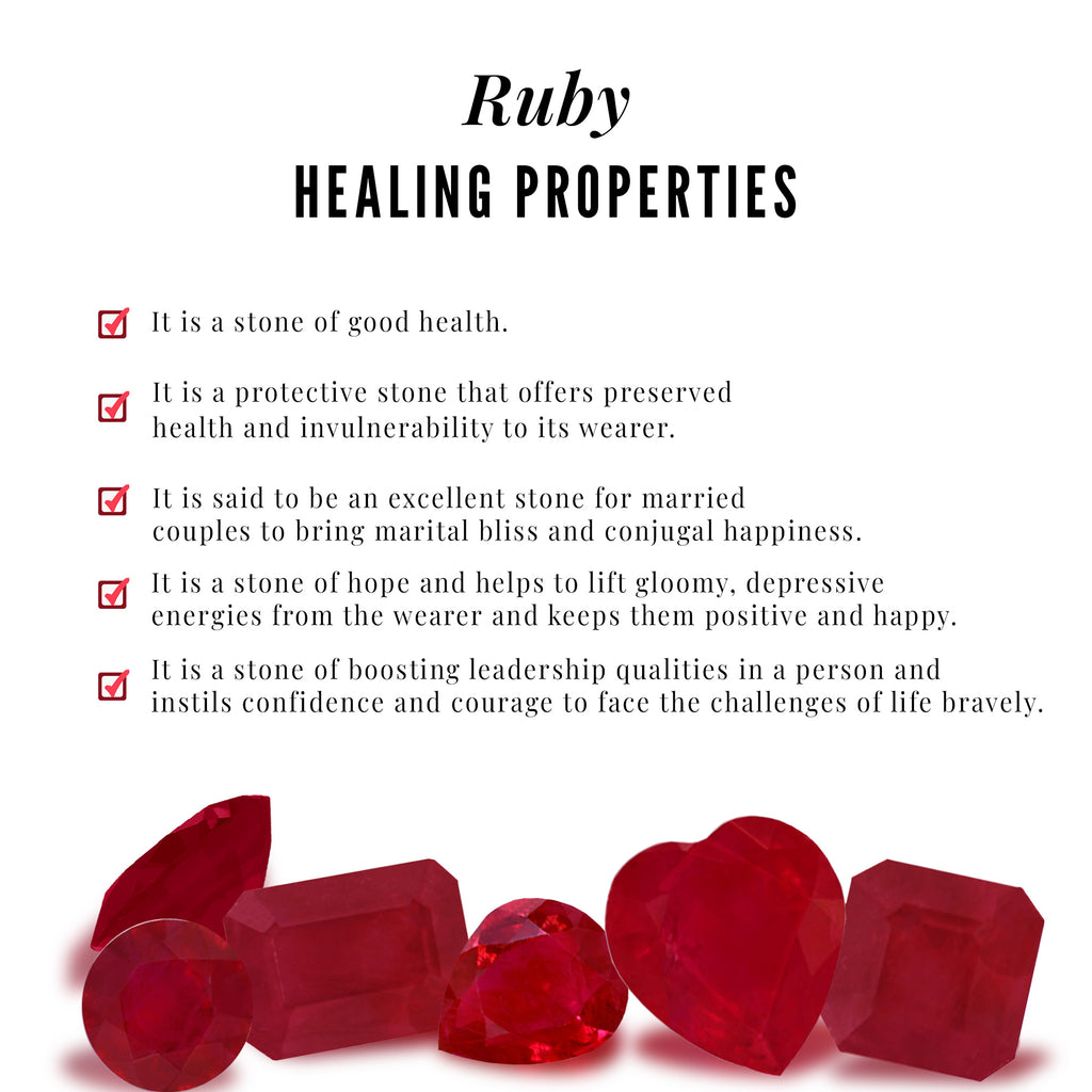 Heart Shape Ruby Cat Stud Earrings with Diamond Ruby - ( AAA ) - Quality - Rosec Jewels