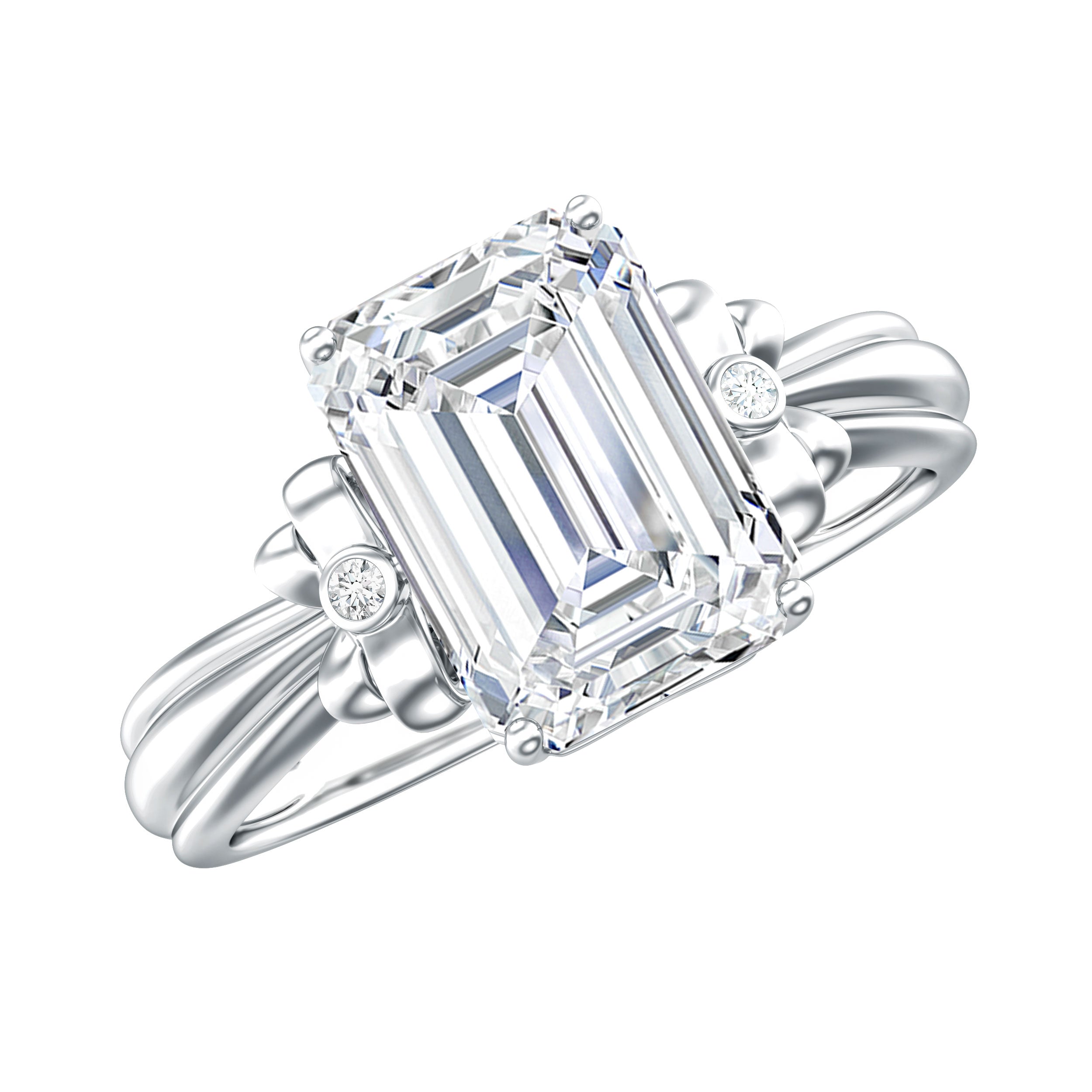 Certified Emerald Cut Moissanite Huge Engagement Ring