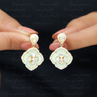 Flower Drop Earrings with Polki Diamond and Enamel 18K Yellow Gold - Rosec Jewels