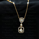 Uncut Diamond and Brillant Cut Diamond Dangle Necklace with Freshwater Pearls 18K Yellow Gold - Rosec Jewels