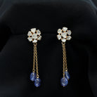 Floral Polki Diamond and Tanzanite Dangle Earrings - Rosec Jewels