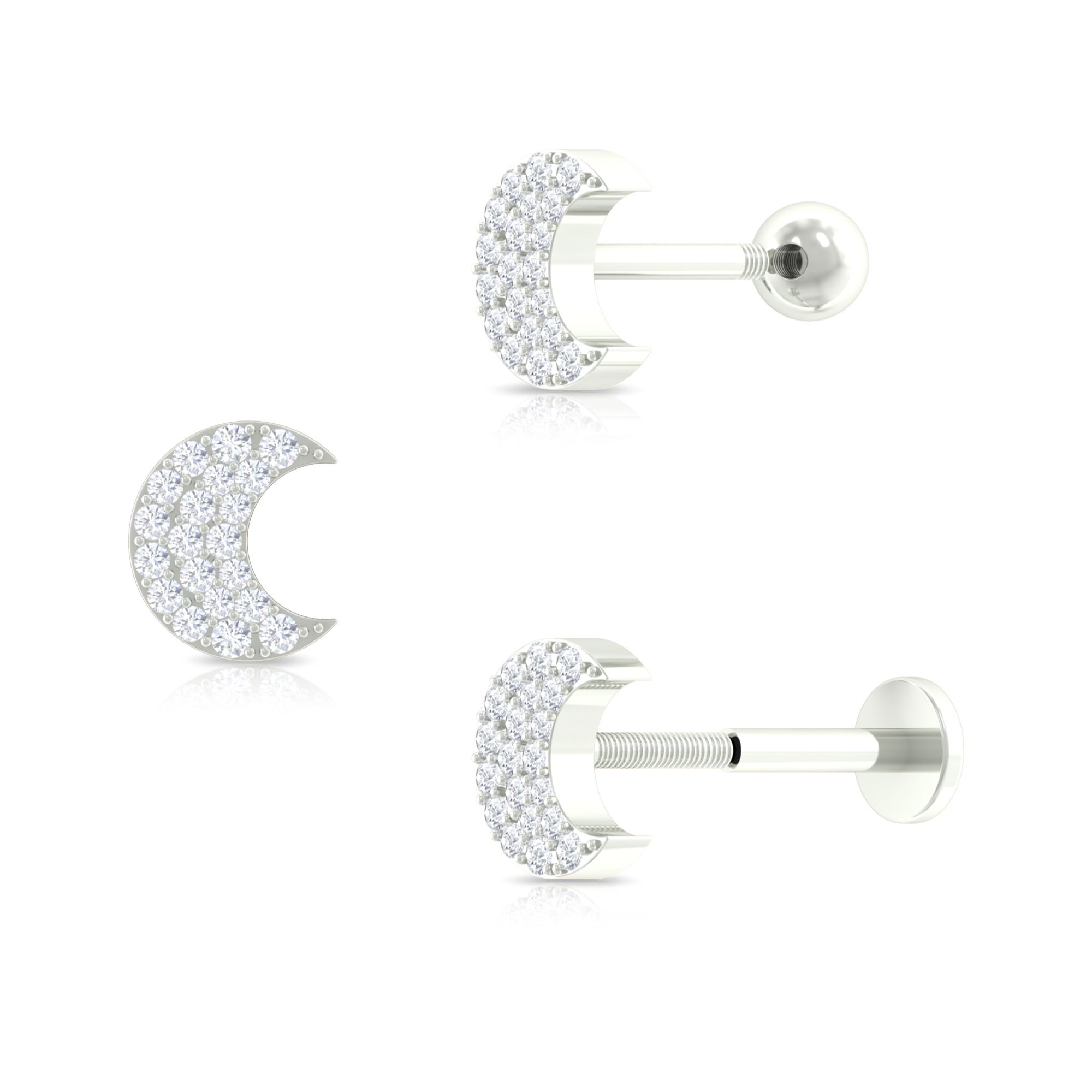 Moissanite Half Moon Earring for Conch Piercing Moissanite - ( D-VS1 ) - Color and Clarity - Rosec Jewels