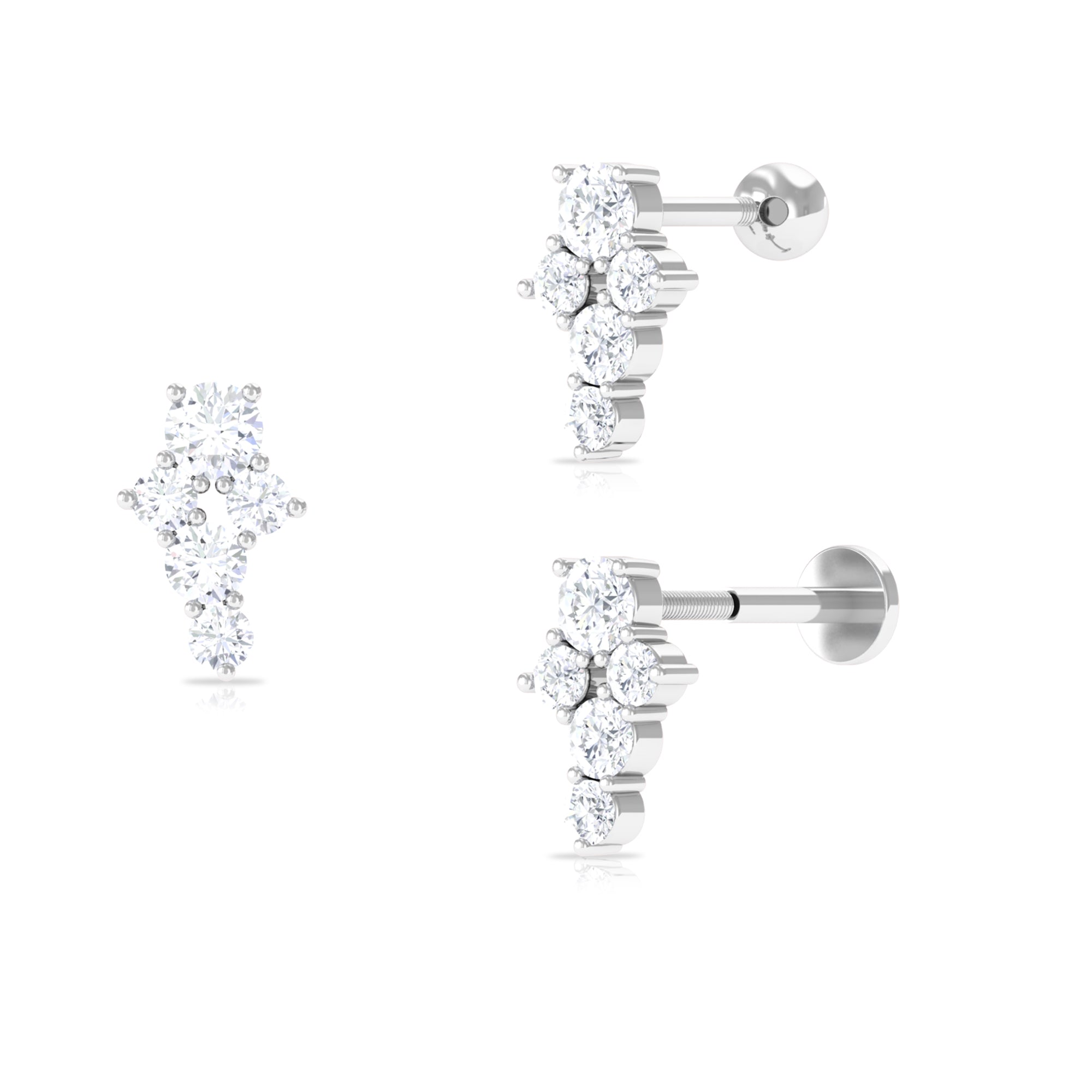 Certified Round Moissanite Cluster Cartilage Earring Moissanite - ( D-VS1 ) - Color and Clarity - Rosec Jewels