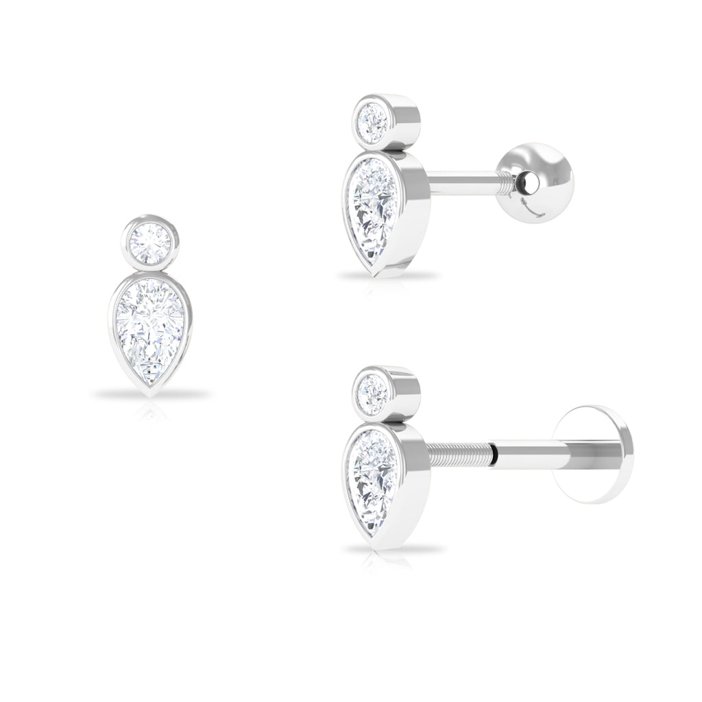 Pear and Round Moissanite Dainty Tragus Earring