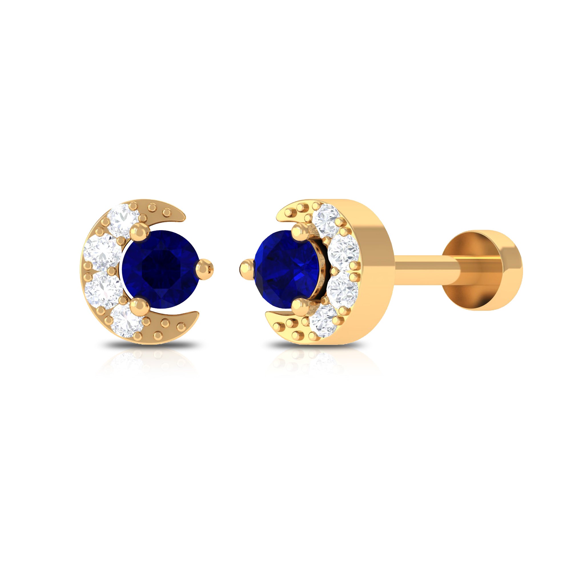 Minimal Blue Sapphire Moon Nose Pin in Gold Blue Sapphire - ( AAA ) - Quality - Rosec Jewels