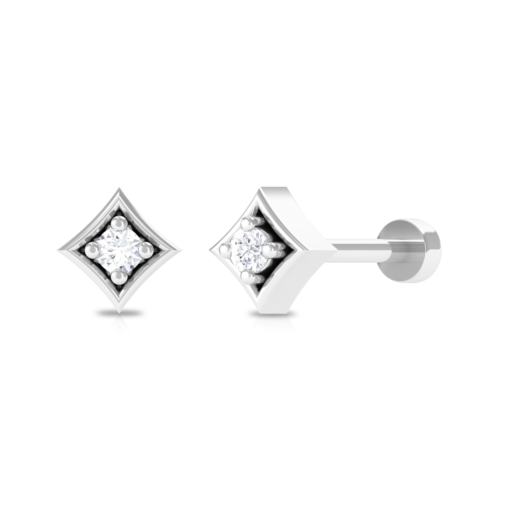 Certified Moissanite Solitaire Geometric Nose Pin Moissanite - ( D-VS1 ) - Color and Clarity - Rosec Jewels