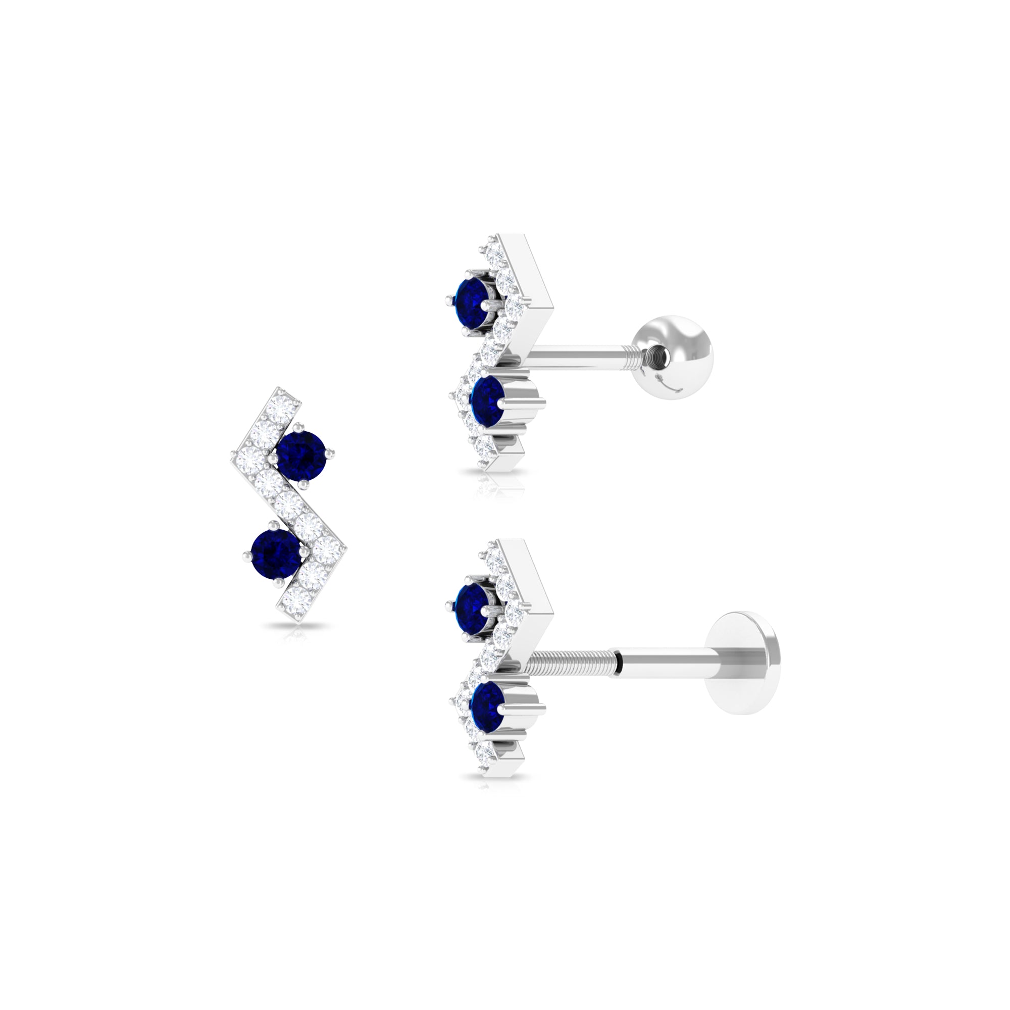 Blue Sapphire and Moissanite Designer Helix Earring in Gold Blue Sapphire - ( AAA ) - Quality - Rosec Jewels