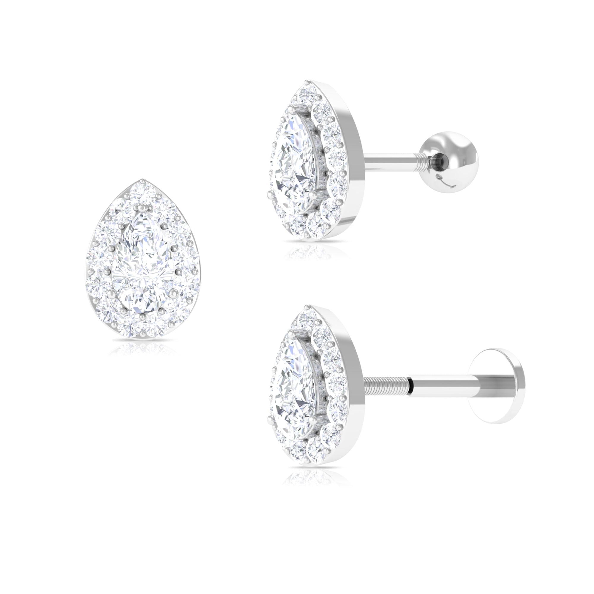 Pear Shaped Moissanite Halo Earring for Cartilage Piercing Moissanite - ( D-VS1 ) - Color and Clarity - Rosec Jewels