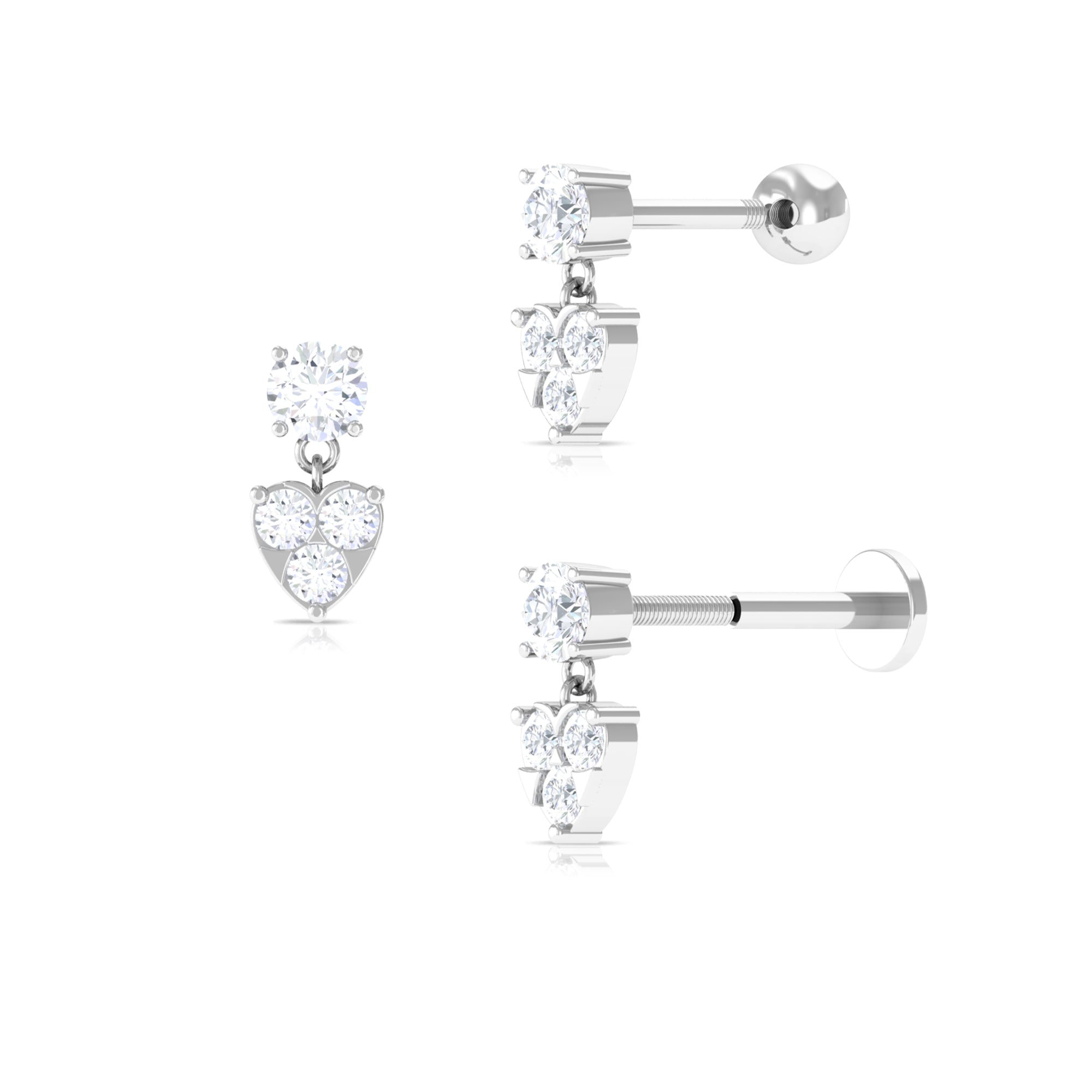Certified Moissanite Heart Drop Earring for Helix Piercing Moissanite - ( D-VS1 ) - Color and Clarity - Rosec Jewels
