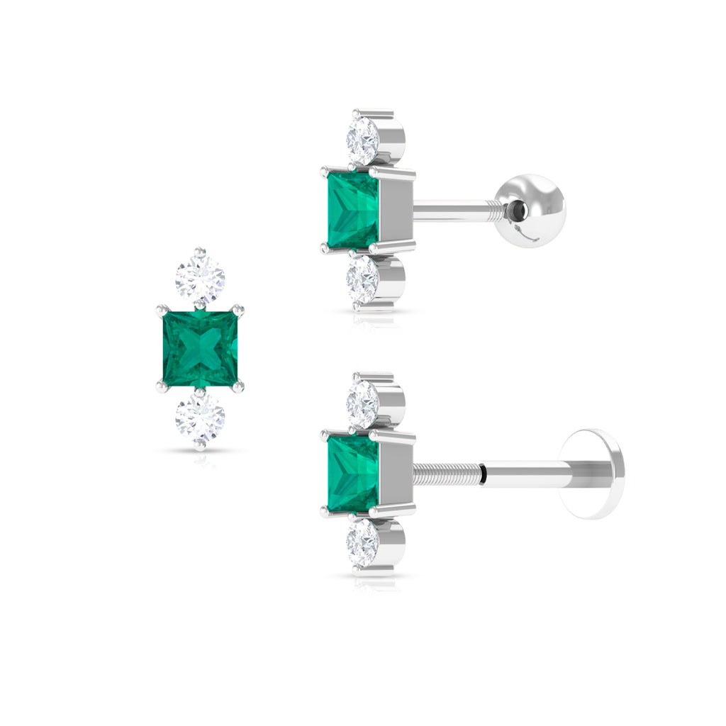 Minimalist Emerald and Moissanite Helix Earring
