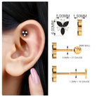 Black Onyx and Moissanite Flower Earring for Rook Piercing Black Onyx - ( AAA ) - Quality - Rosec Jewels