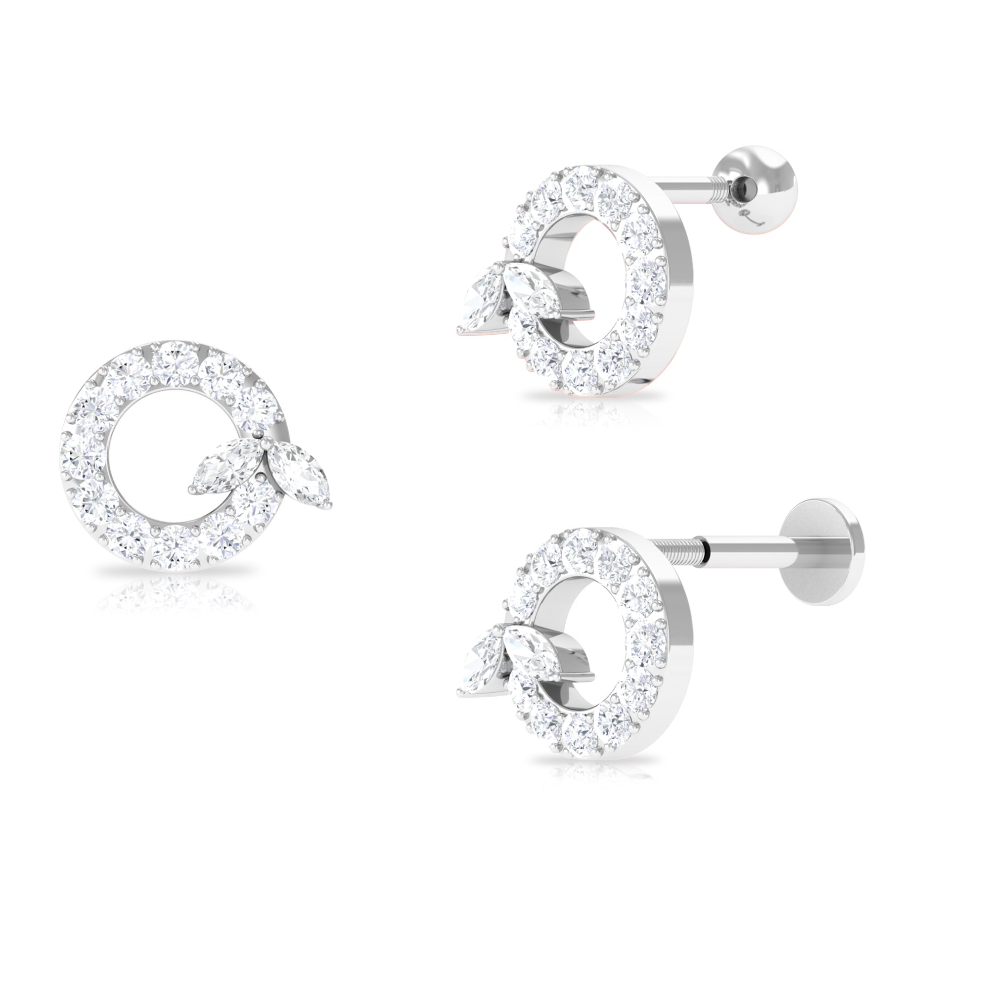 Certified Moissanite Open Circle Earring for Helix Piercing Moissanite - ( D-VS1 ) - Color and Clarity - Rosec Jewels