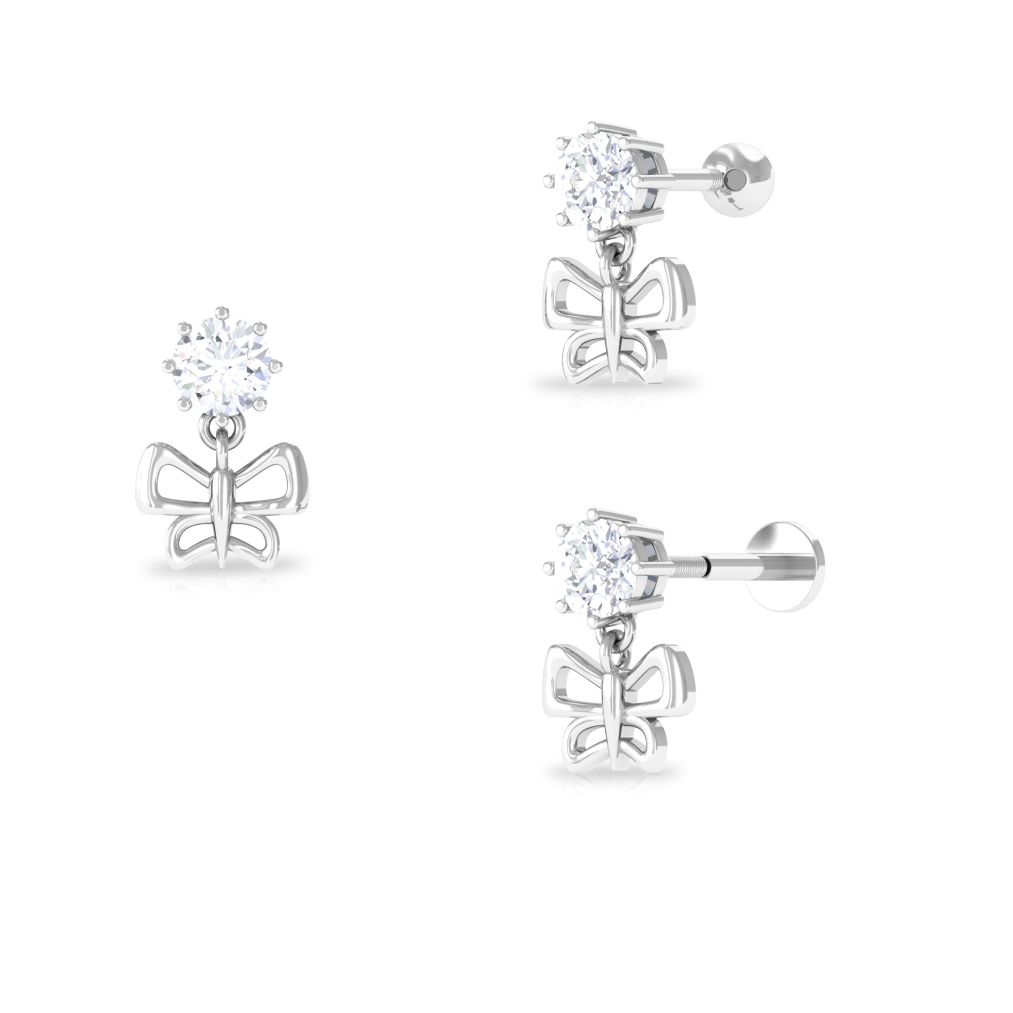 Certified Moissanite Butterfly Dangle Earring for Cartilage Piercing Moissanite - ( D-VS1 ) - Color and Clarity - Rosec Jewels