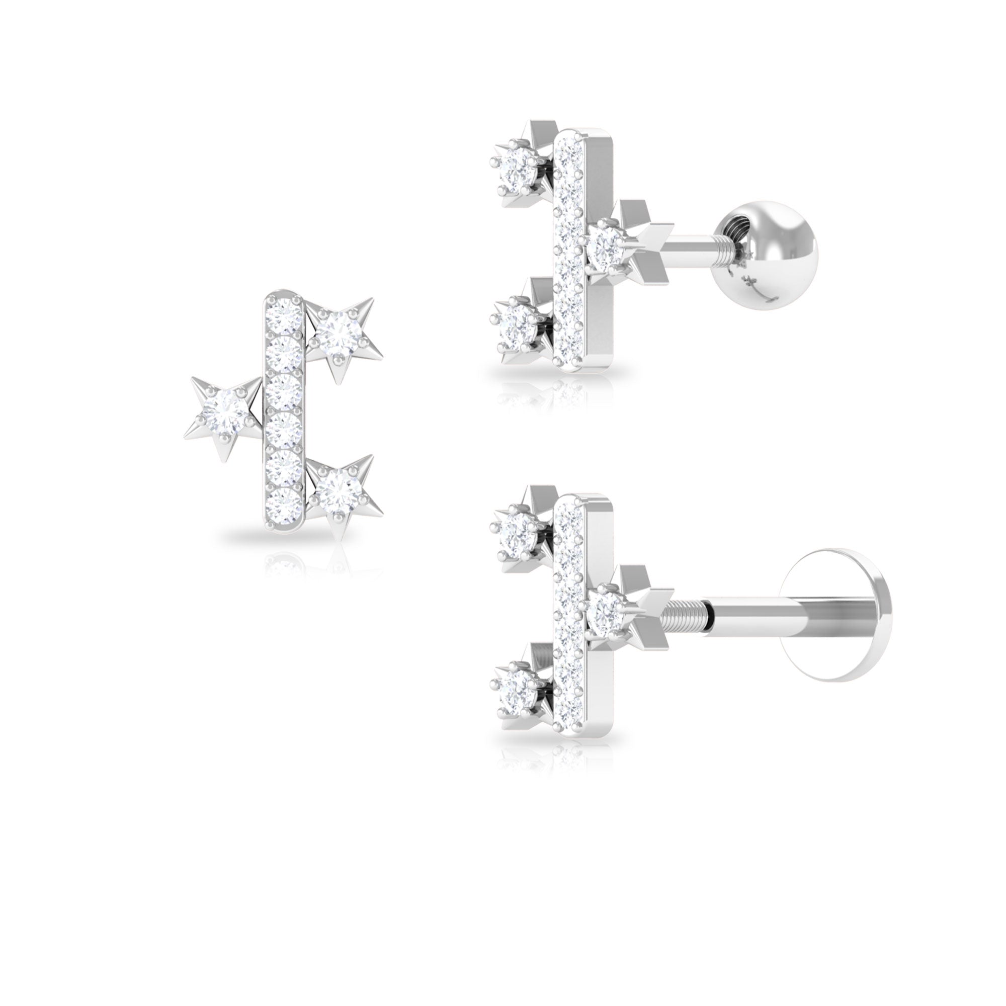 Real Round Cut Moissanite Star Tragus Earring Moissanite - ( D-VS1 ) - Color and Clarity - Rosec Jewels