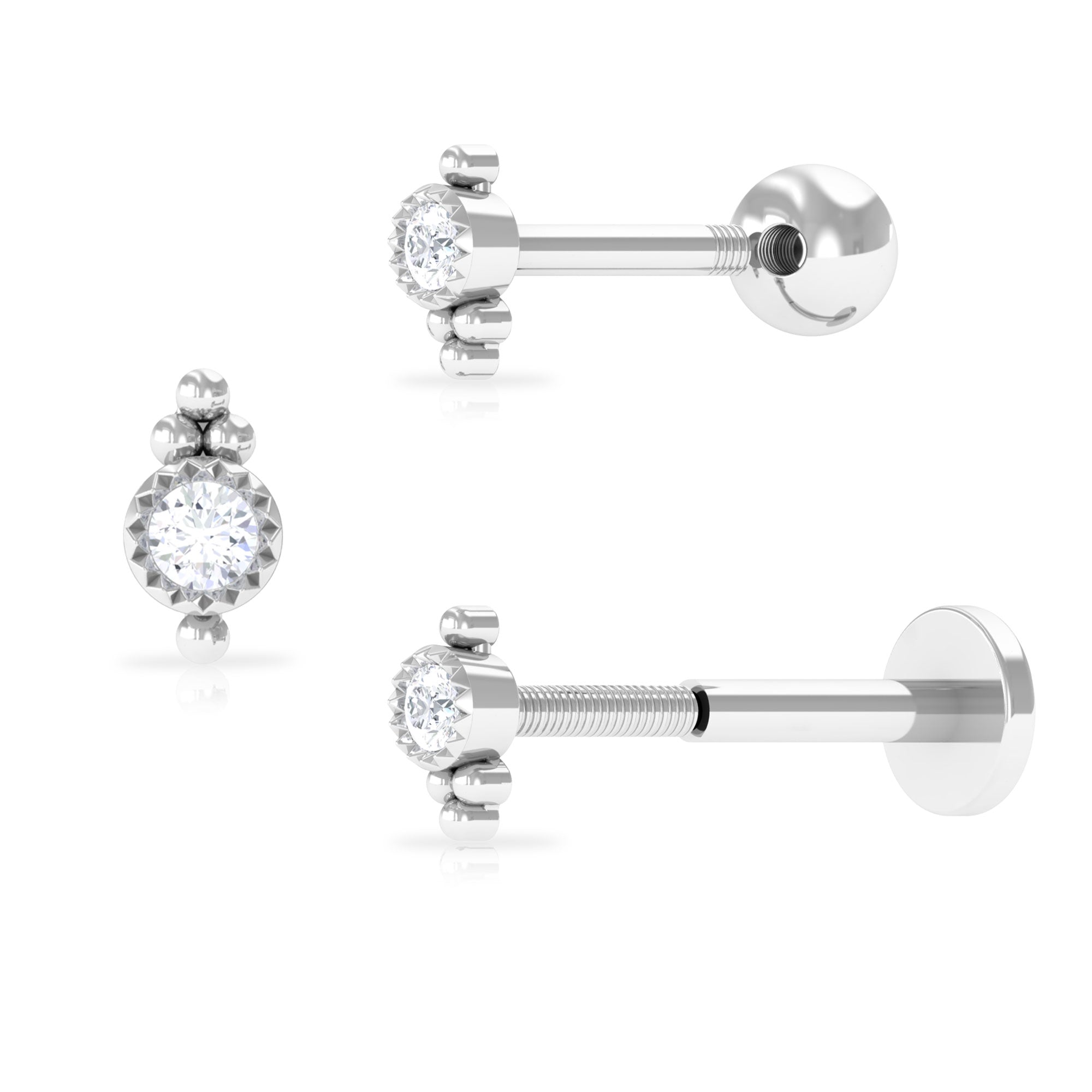 Simple Diamond Forward Helix Earring with Gold Beads Diamond - ( HI-SI ) - Color and Clarity - Rosec Jewels