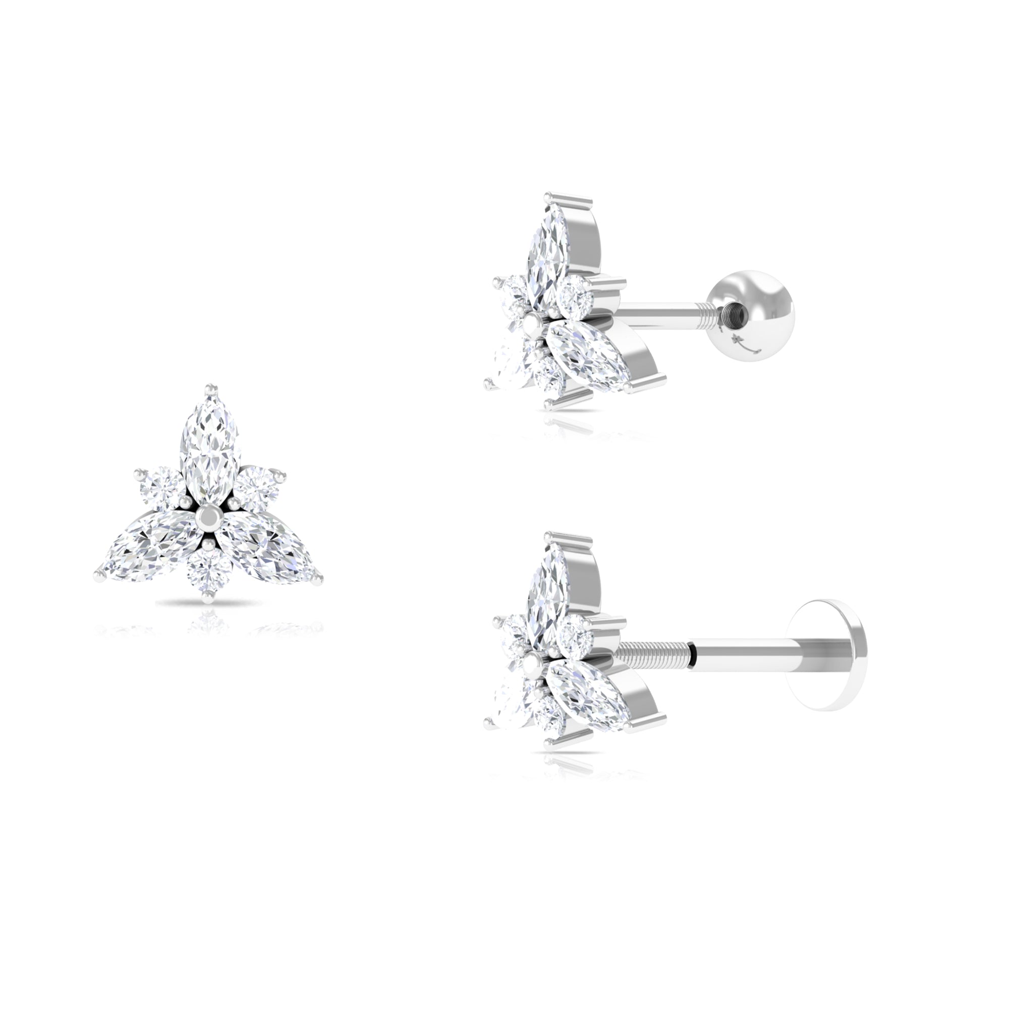 Marquise Moissanite Floral Helix Earring in Gold Moissanite - ( D-VS1 ) - Color and Clarity - Rosec Jewels